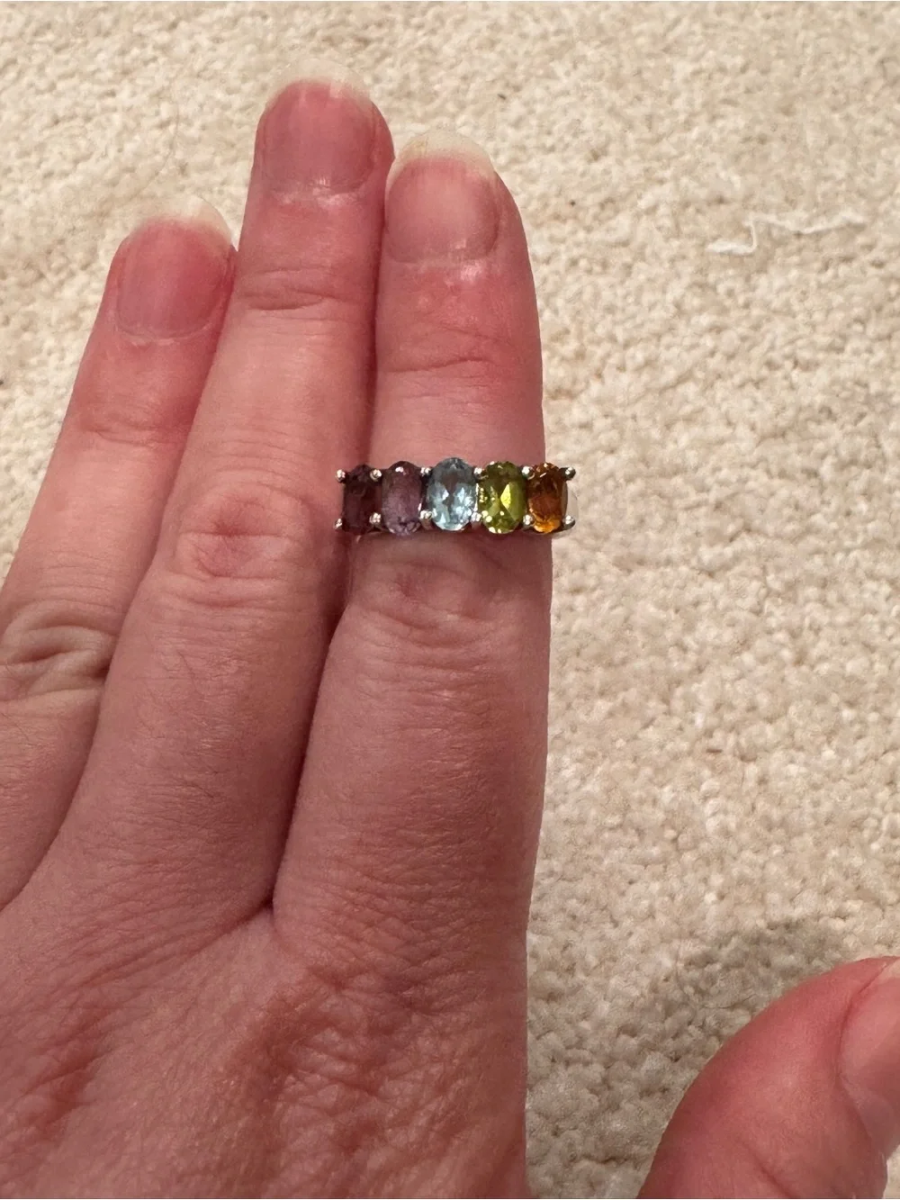 Vintage sterling silver 925 multi color gemstone ring R STER 7.25